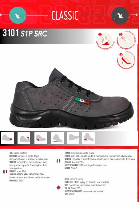 SCARPA ANTINFORTUNIO SCAMOSCIATA FORATA ART 031001 S1P GRIGIO
